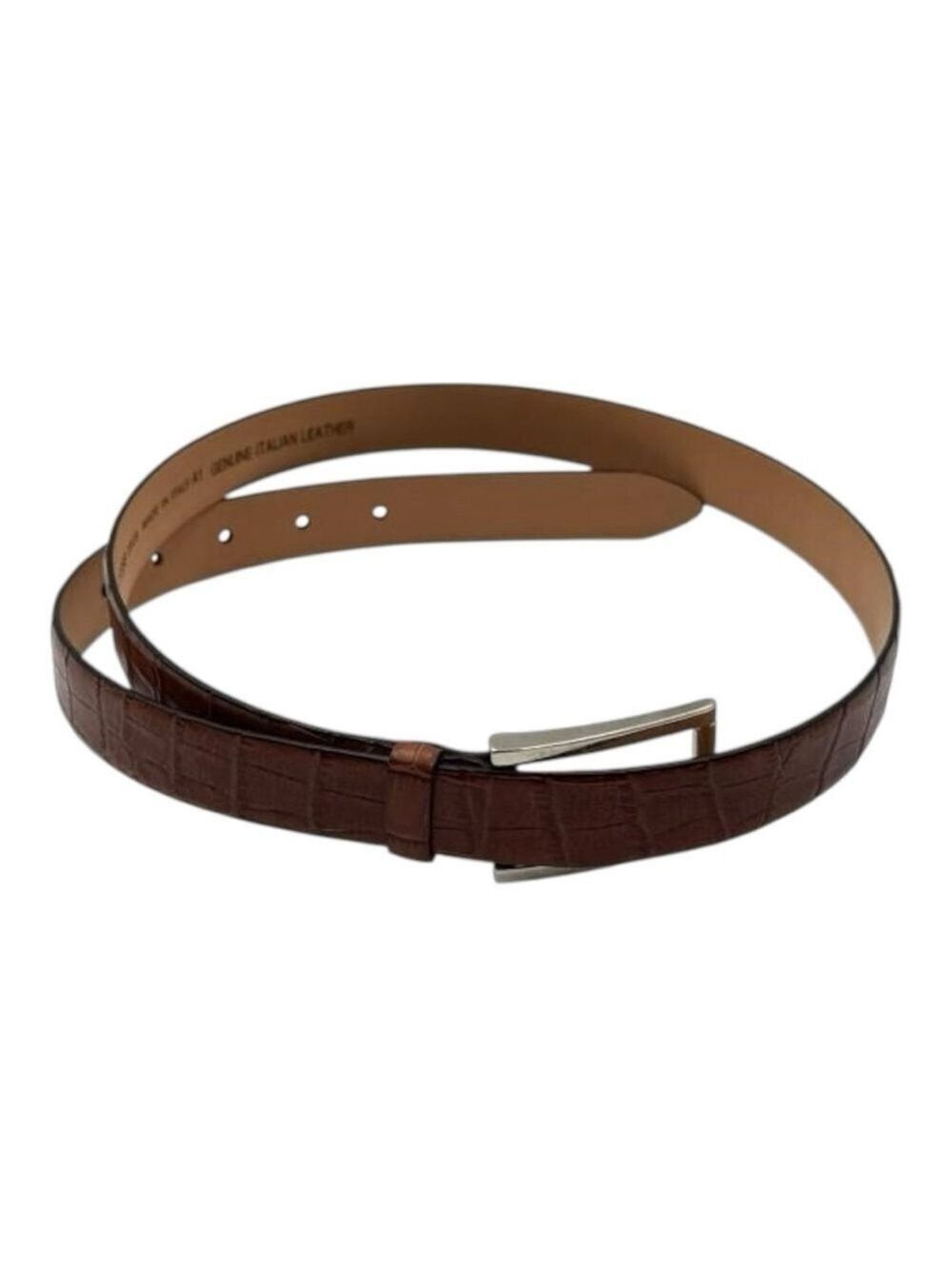 Lands' End Brown Croc Embossed Leather Belt 34 inch waist